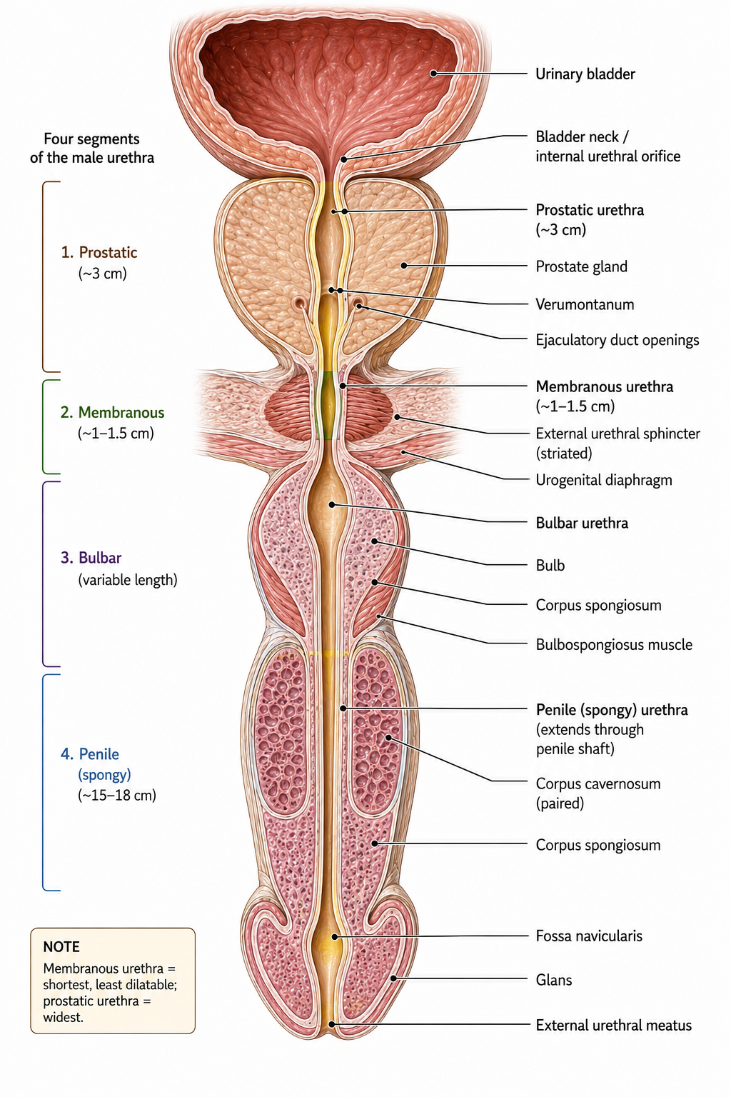 Male urethra — four segments